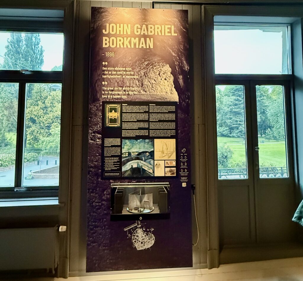 A floor-to-ceiling poster about Ibsen's 1896 work John Gabriel Borkman.