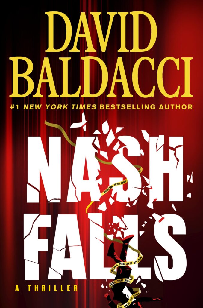 Book cover. Red Background. Text: Nash Falls by David Baldacci.