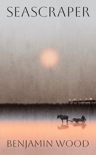 Book cover. Background: a view of the ocean, with a sandy beach on which stands a horse pulling a cart. Text: Seascraper by Benjamin Wood.